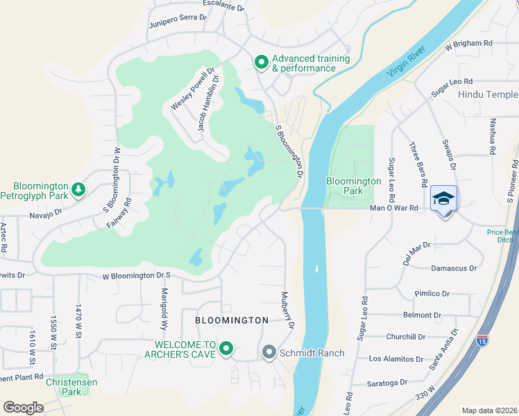 map of restaurants, bars, coffee shops, grocery stores, and more near 952 West Bloomington Drive South in St. George