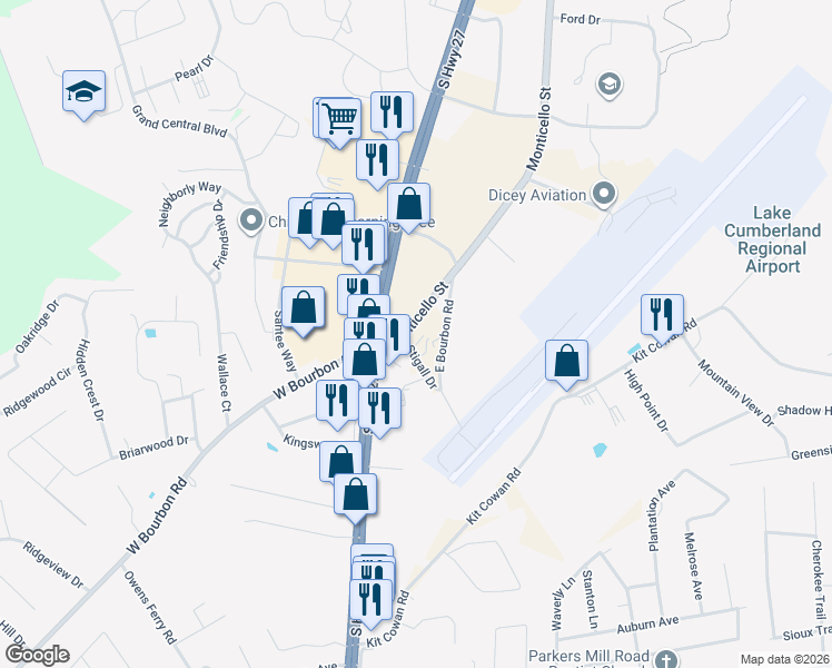 map of restaurants, bars, coffee shops, grocery stores, and more near 131-173 Stigall Drive in Somerset