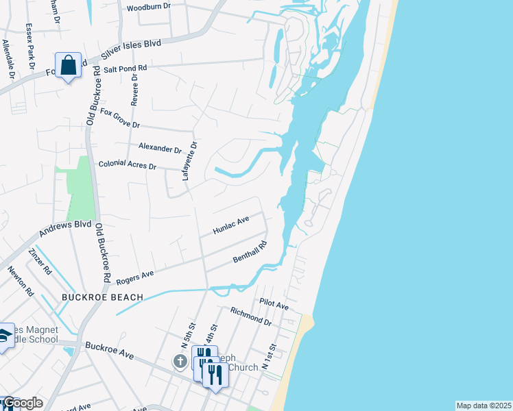map of restaurants, bars, coffee shops, grocery stores, and more near 304 Benthall Road in Hampton