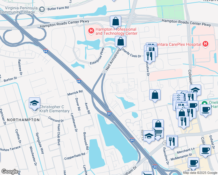 map of restaurants, bars, coffee shops, grocery stores, and more near 83 Cape Dorey Drive in Hampton