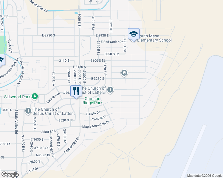 map of restaurants, bars, coffee shops, grocery stores, and more near 2749 South 3210 East in St. George