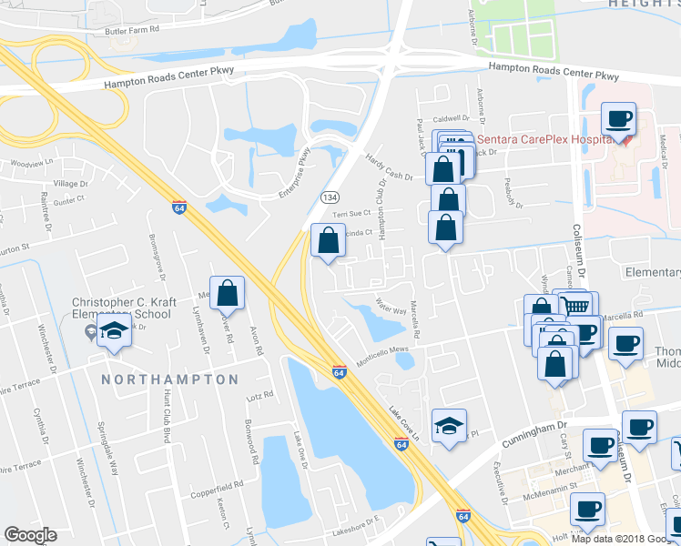 map of restaurants, bars, coffee shops, grocery stores, and more near 159 Cape Dorey Drive in Hampton