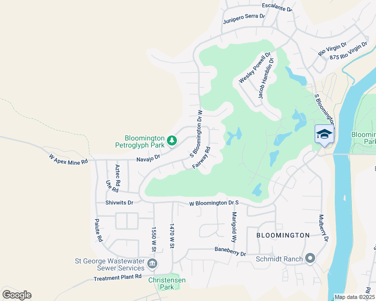 map of restaurants, bars, coffee shops, grocery stores, and more near 1498 Toltec Circle in St. George