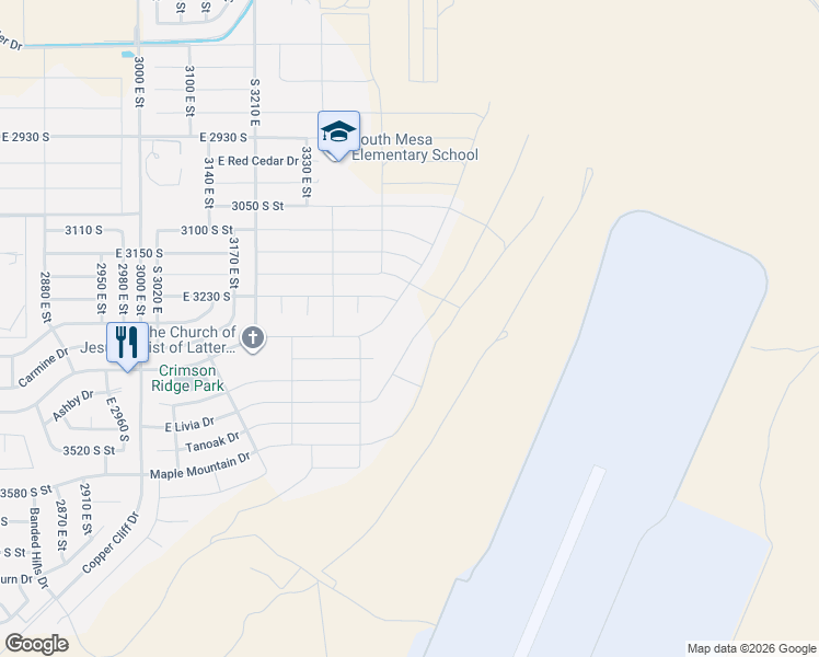 map of restaurants, bars, coffee shops, grocery stores, and more near 3262 South Tallow Tree Drive in Washington