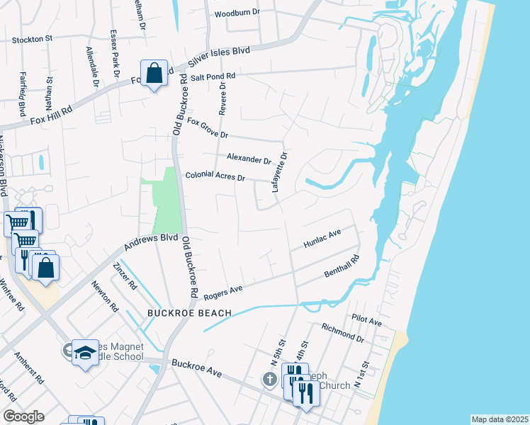 map of restaurants, bars, coffee shops, grocery stores, and more near 18 Chowning Drive in Hampton