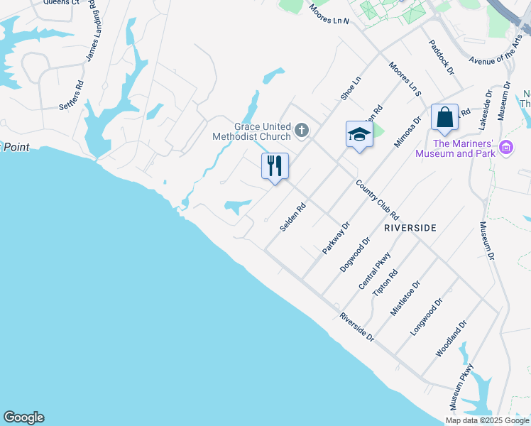 map of restaurants, bars, coffee shops, grocery stores, and more near 259 Shoe Lane in Newport News