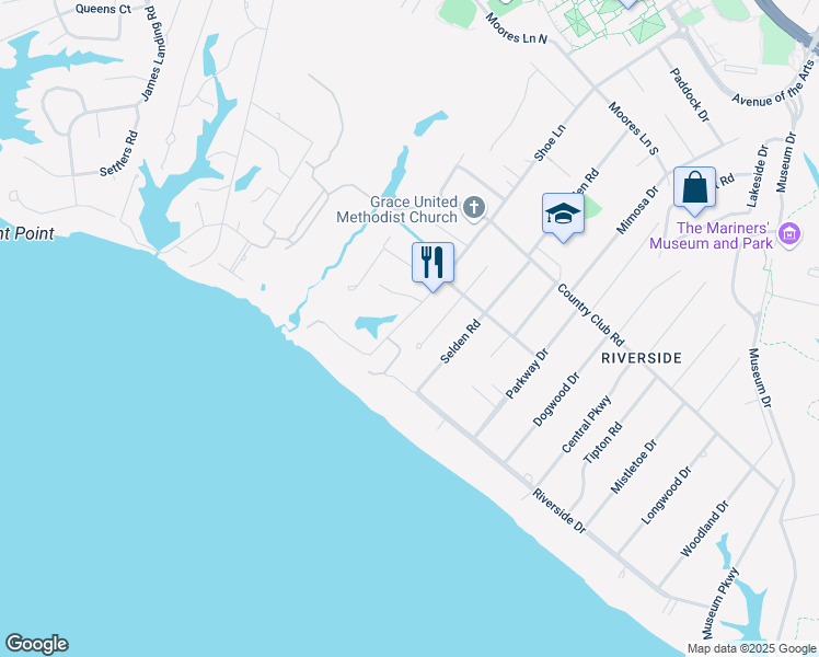map of restaurants, bars, coffee shops, grocery stores, and more near 259 Shoe Lane in Newport News