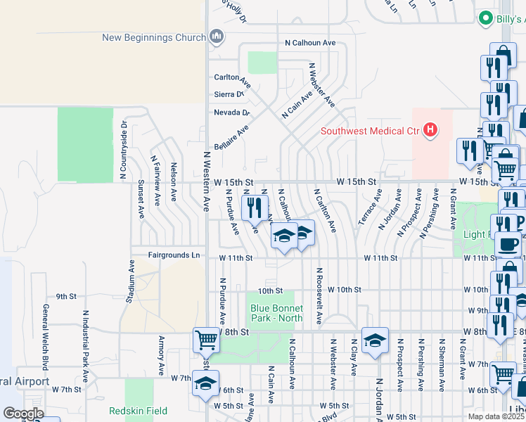 map of restaurants, bars, coffee shops, grocery stores, and more near 1321 North Cain Avenue in Liberal