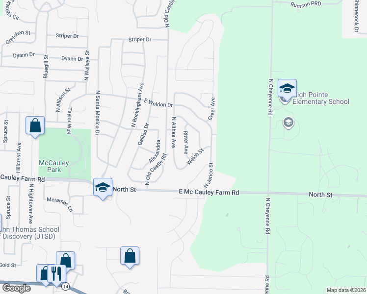map of restaurants, bars, coffee shops, grocery stores, and more near 630 North Althea Avenue in Nixa