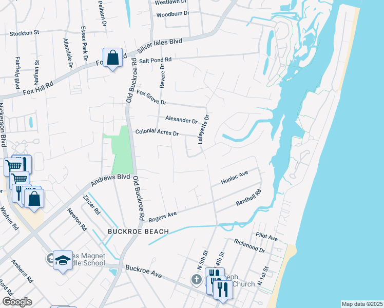 map of restaurants, bars, coffee shops, grocery stores, and more near 11 Chowning Drive in Hampton