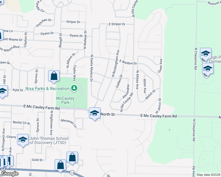 map of restaurants, bars, coffee shops, grocery stores, and more near 624 North Rockingham Avenue in Nixa