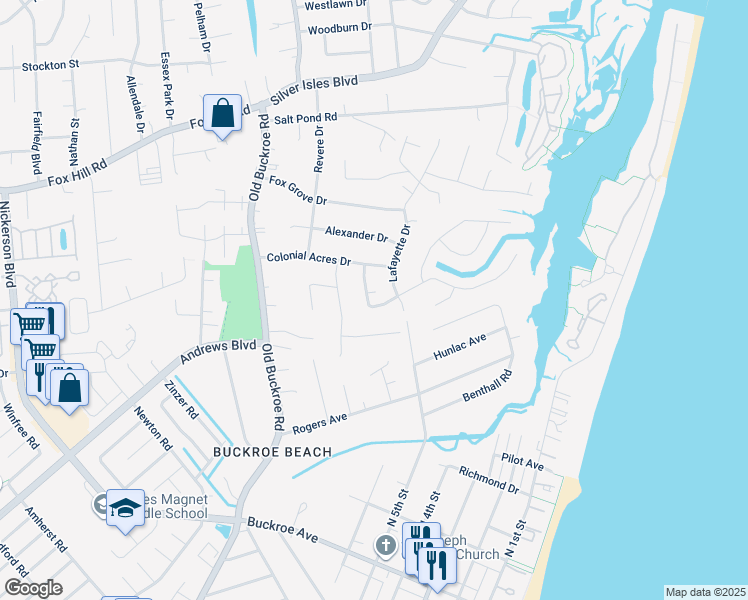 map of restaurants, bars, coffee shops, grocery stores, and more near 11 Chowning Drive in Hampton