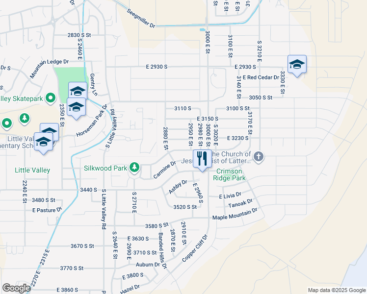 map of restaurants, bars, coffee shops, grocery stores, and more near Amaranth Drive in St. George