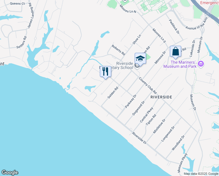 map of restaurants, bars, coffee shops, grocery stores, and more near 10 Sir Francis Wyatt Place in Newport News