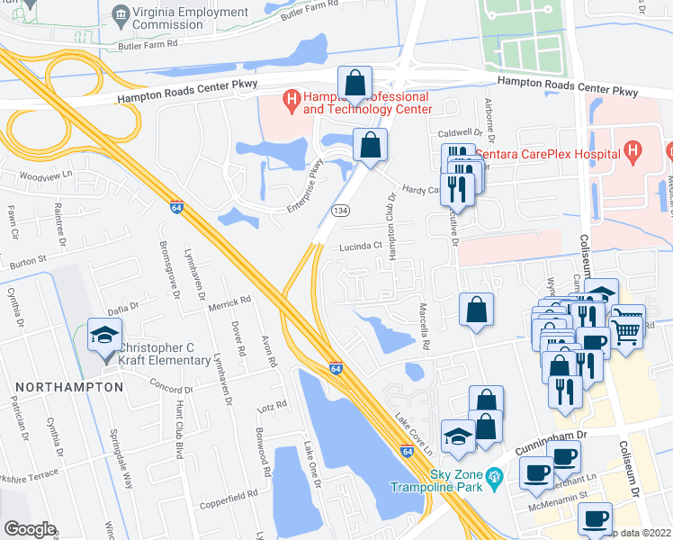 map of restaurants, bars, coffee shops, grocery stores, and more near 141 Cape Dorey Drive in Hampton