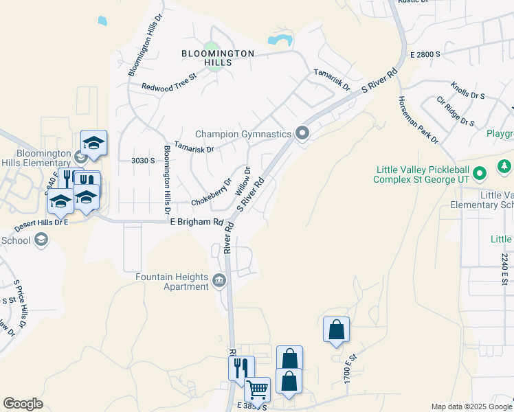 map of restaurants, bars, coffee shops, grocery stores, and more near 3247 South Relic Ridge Drive in St. George