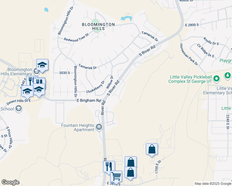 map of restaurants, bars, coffee shops, grocery stores, and more near 3247 South Relic Ridge Drive in St. George