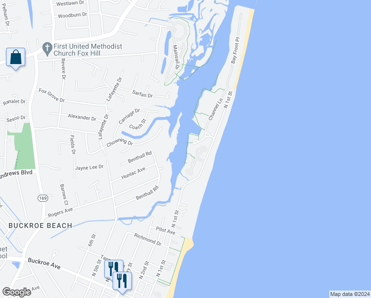 map of restaurants, bars, coffee shops, grocery stores, and more near Ivory Gull Crescent in Hampton