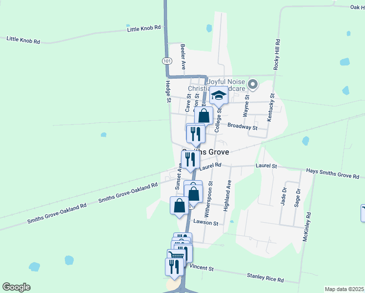 map of restaurants, bars, coffee shops, grocery stores, and more near 1st Street in Smiths Grove