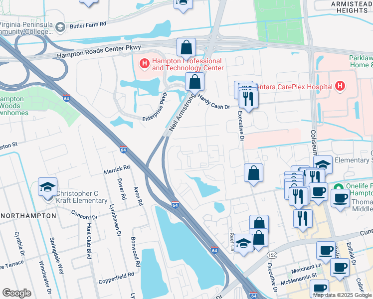 map of restaurants, bars, coffee shops, grocery stores, and more near 159 Cape Dorey Drive in Hampton