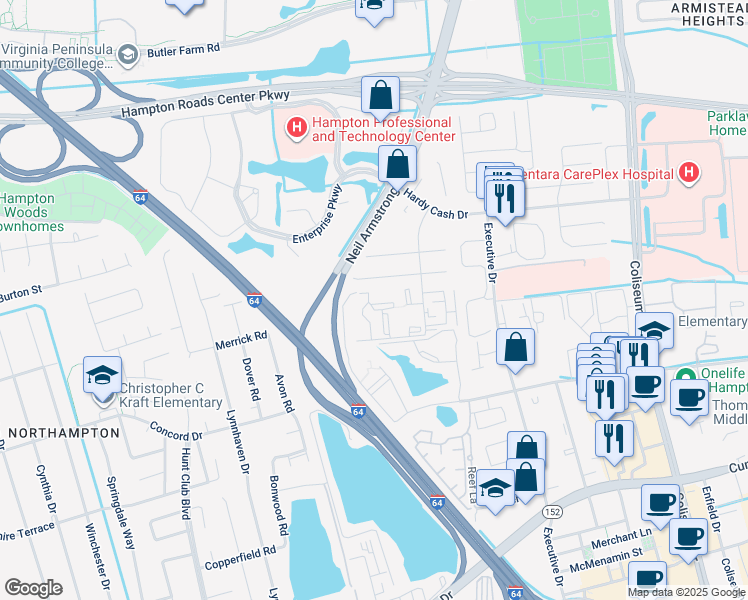 map of restaurants, bars, coffee shops, grocery stores, and more near 159 Cape Dorey Drive in Hampton