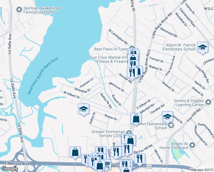 map of restaurants, bars, coffee shops, grocery stores, and more near 40 Westover Street in Hampton