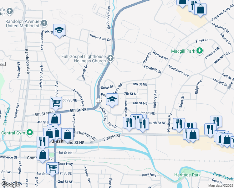 map of restaurants, bars, coffee shops, grocery stores, and more near 500 Pico Terrace in Pulaski