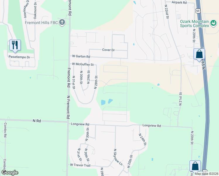 map of restaurants, bars, coffee shops, grocery stores, and more near 3508 North 28th Street in Ozark