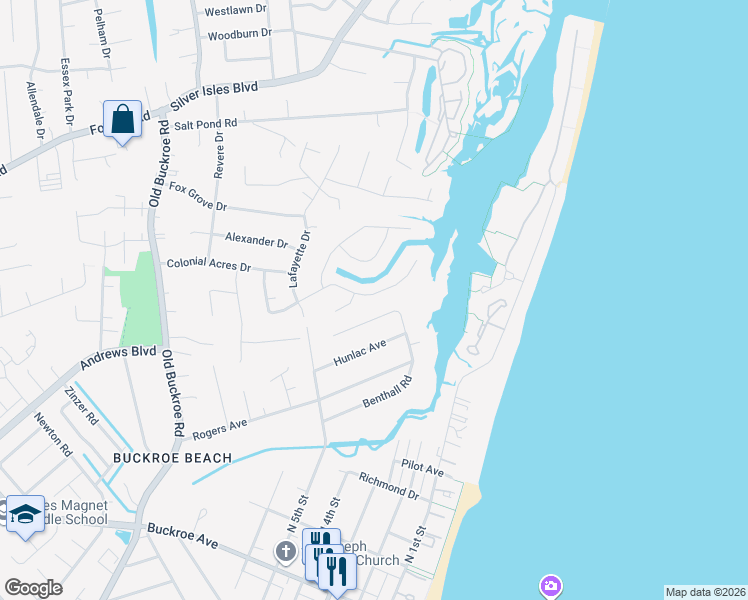 map of restaurants, bars, coffee shops, grocery stores, and more near 50 Chowning Drive in Hampton
