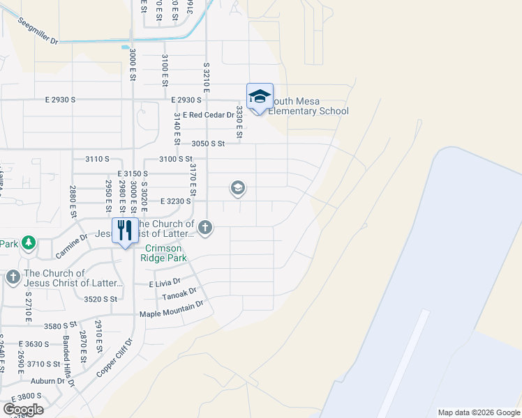map of restaurants, bars, coffee shops, grocery stores, and more near 3249 South 3350 East in St. George