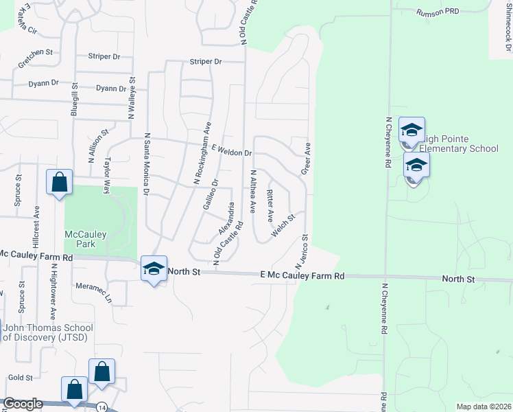 map of restaurants, bars, coffee shops, grocery stores, and more near 630 North Althea Avenue in Nixa