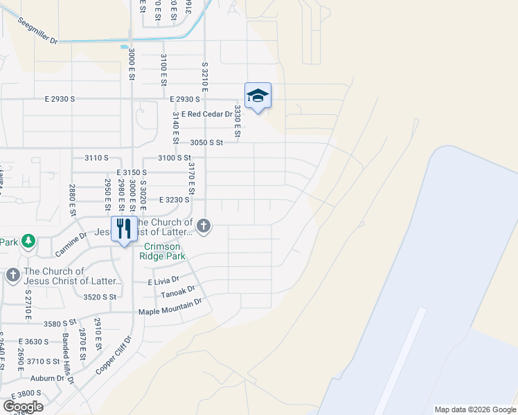 map of restaurants, bars, coffee shops, grocery stores, and more near 3249 South 3350 East in St. George