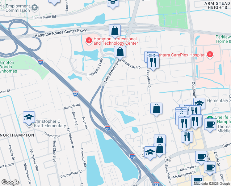 map of restaurants, bars, coffee shops, grocery stores, and more near 159 Cape Dorey Drive in Hampton