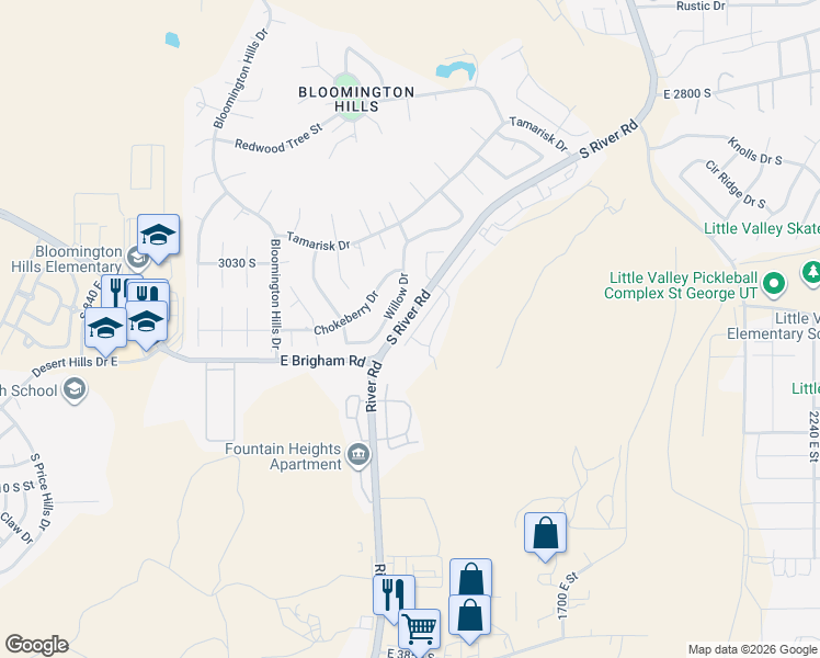 map of restaurants, bars, coffee shops, grocery stores, and more near 3246 South Relic Ridge Drive in St. George