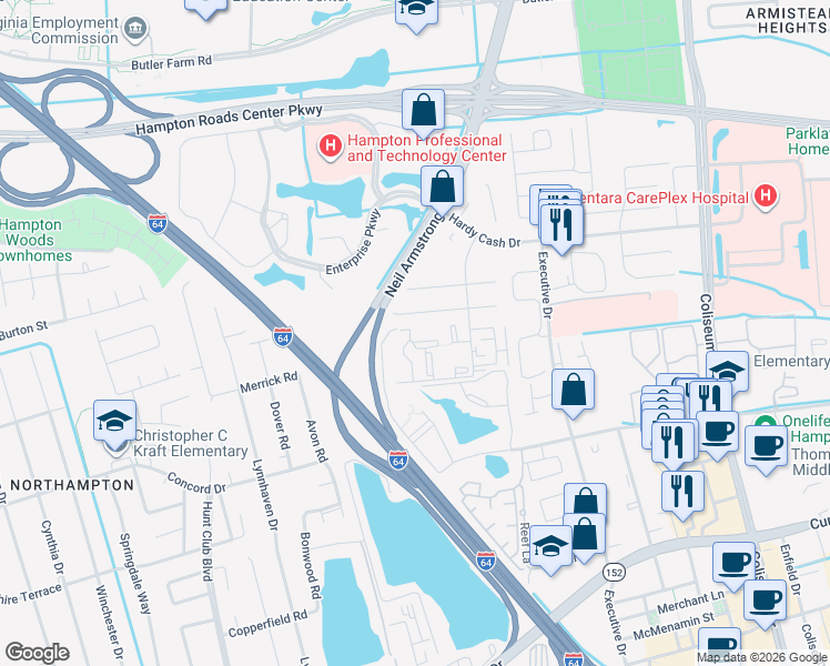 map of restaurants, bars, coffee shops, grocery stores, and more near 159 Cape Dorey Drive in Hampton