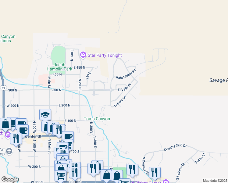 map of restaurants, bars, coffee shops, grocery stores, and more near 440 El Valle Drive in Kanab