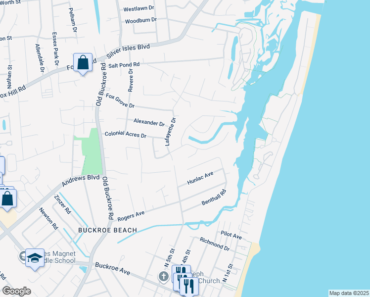 map of restaurants, bars, coffee shops, grocery stores, and more near 36 Chowning Drive in Hampton