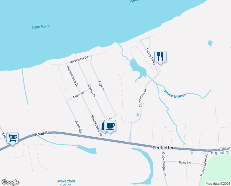 map of restaurants, bars, coffee shops, grocery stores, and more near Doral Court in Ledbetter