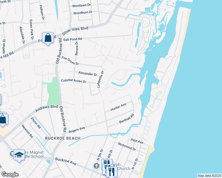 map of restaurants, bars, coffee shops, grocery stores, and more near 6 Stirrup Court in Hampton