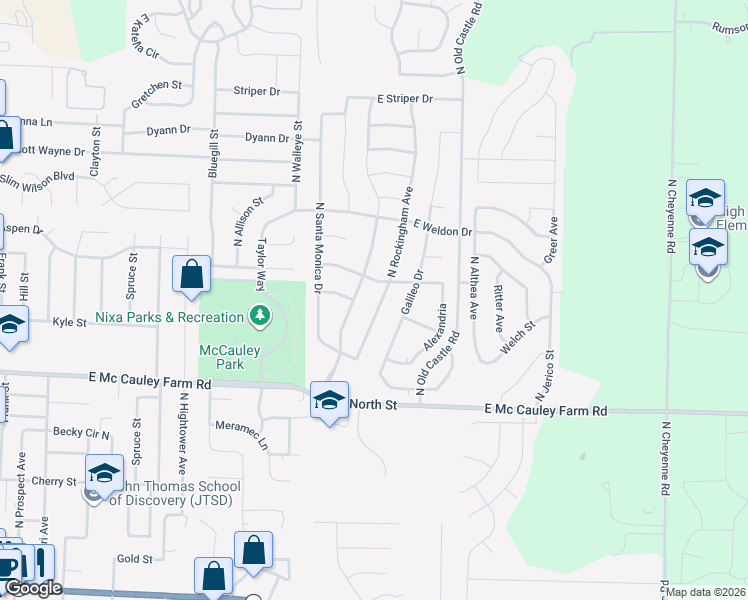 map of restaurants, bars, coffee shops, grocery stores, and more near 624 North Rockingham Avenue in Nixa