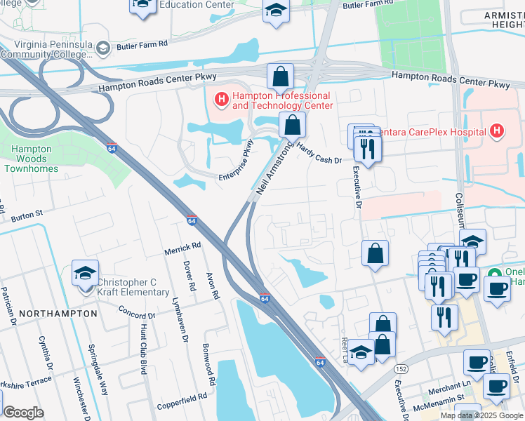 map of restaurants, bars, coffee shops, grocery stores, and more near 159 Cape Dorey Drive in Hampton