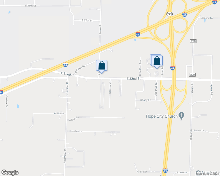 map of restaurants, bars, coffee shops, grocery stores, and more near 3232 South Kenser Court in Joplin