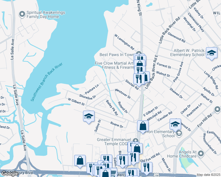 map of restaurants, bars, coffee shops, grocery stores, and more near 47 Westover Street in Hampton