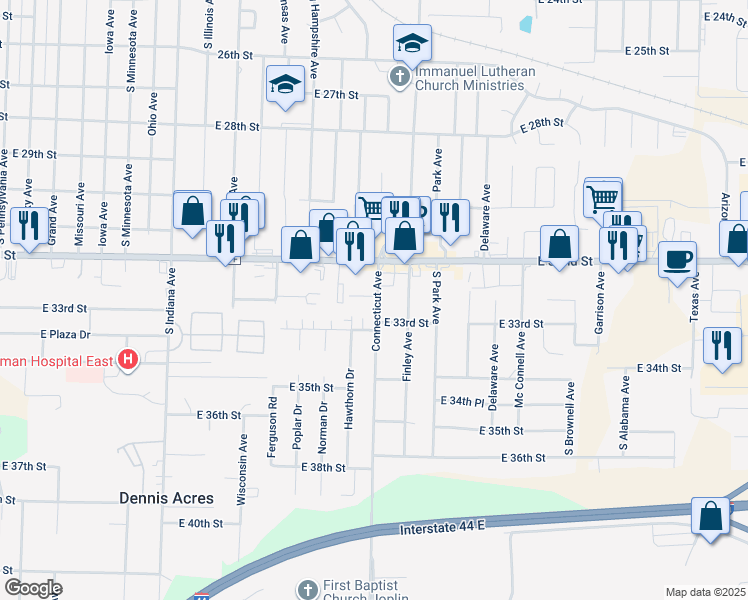 map of restaurants, bars, coffee shops, grocery stores, and more near in Joplin