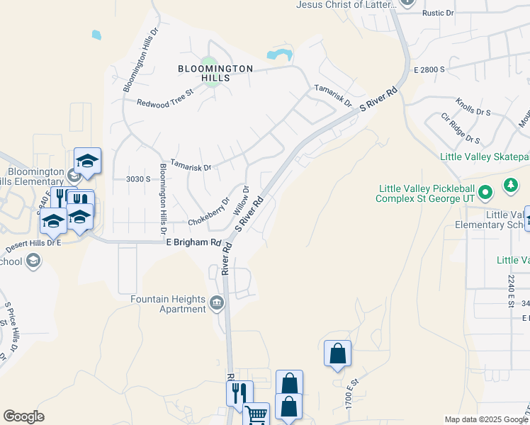 map of restaurants, bars, coffee shops, grocery stores, and more near 3207 South Relic Ridge Drive in St. George