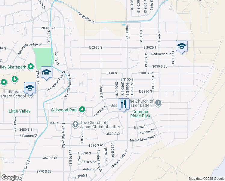 map of restaurants, bars, coffee shops, grocery stores, and more near 2931 East 3240 South in St. George