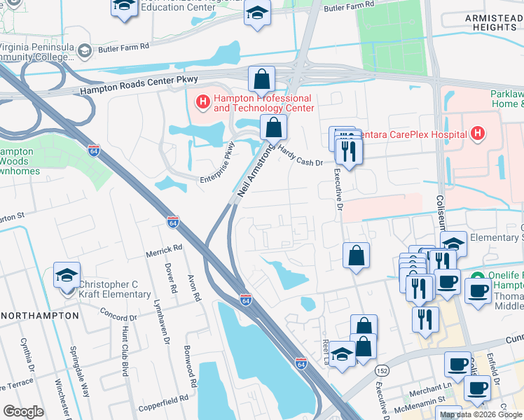 map of restaurants, bars, coffee shops, grocery stores, and more near 159 Cape Dorey Drive in Hampton