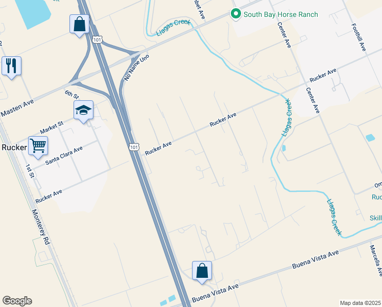map of restaurants, bars, coffee shops, grocery stores, and more near 10515 Garcia Lane in Gilroy