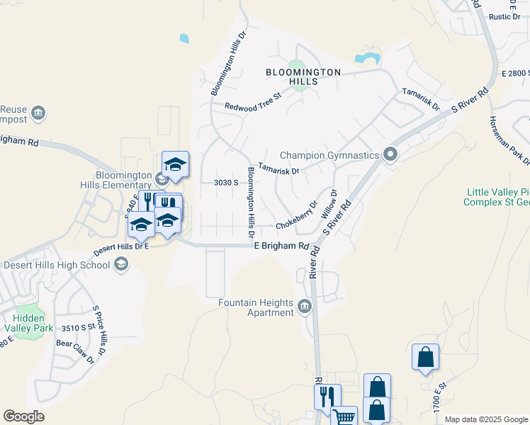 map of restaurants, bars, coffee shops, grocery stores, and more near 1121 Chokeberry Drive in St. George