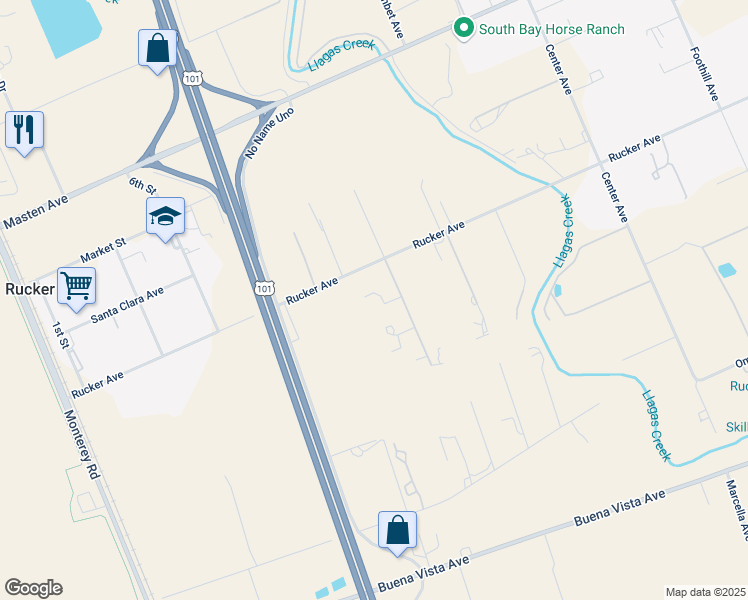 map of restaurants, bars, coffee shops, grocery stores, and more near 10515 Garcia Lane in Gilroy